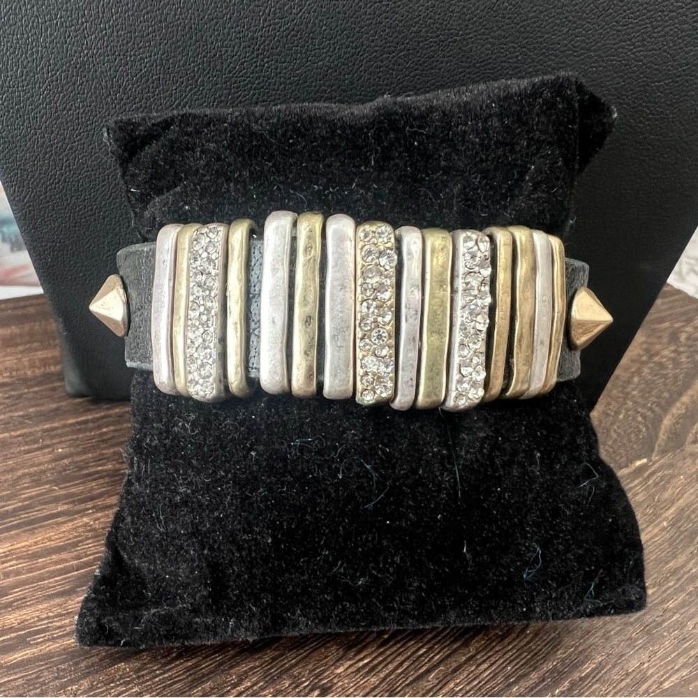 The Sak Rhinestone & Metal Black Leather Bracelet D9